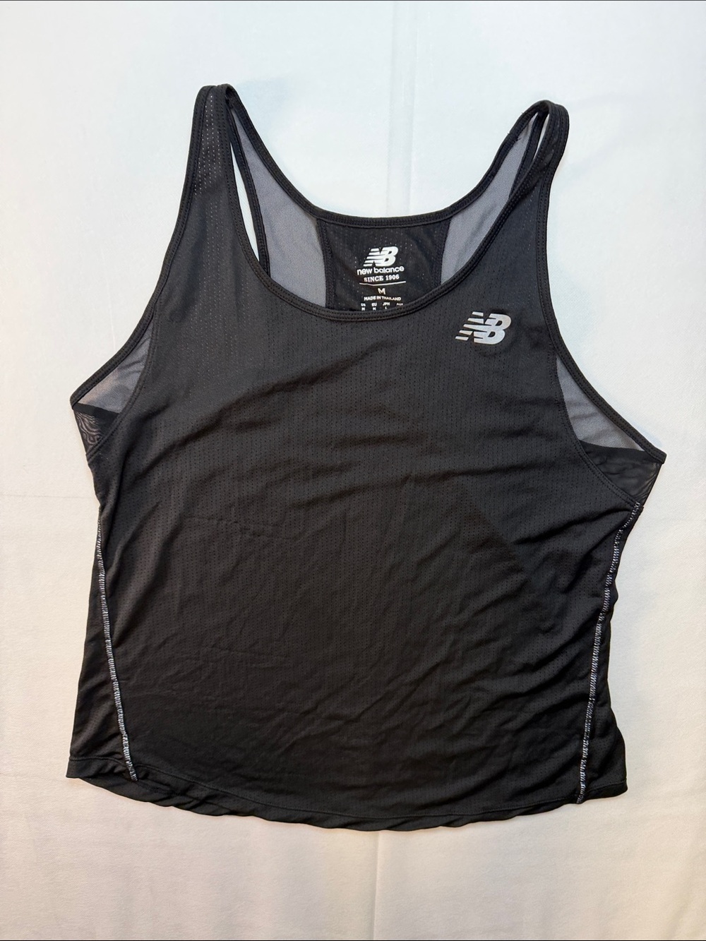 New Balance Black Mesh Racerback Tank Top with Silver Logo